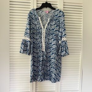 Lily Pulitzer Hollie Tunic Dress blue and white A Mermaids Tale Print. XS EUC